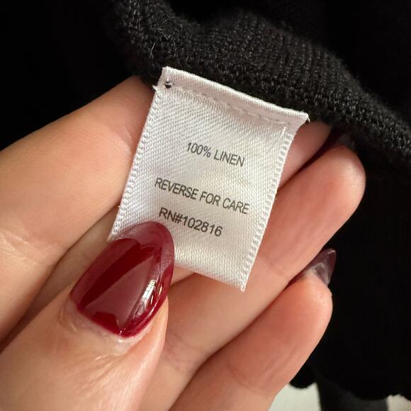 GARNET HILL | Black 100% Linen Drape Front Cardigan Sweater | Extra Large - Picture 7 of 8